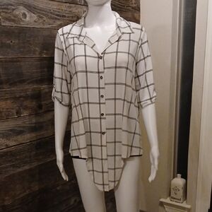 NAIF Black and White Checkered Button-Down Shirt
